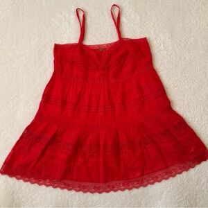 Free People Red Lace Tiered Cami Tunic Boho Babydoll Flowy Tank Festival Top S